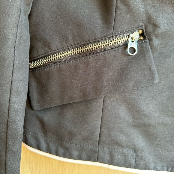 Worthington Cotton/Spandex Blazer Black w White Edging Front Zip Pockets Lined L - Picture 2 of 11